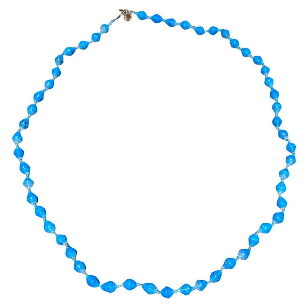 Bead for Life Blue Paper Bead Long Necklace
